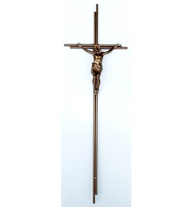 Krzyż metalowy stare złoto podwójny wizerunek plastikowy