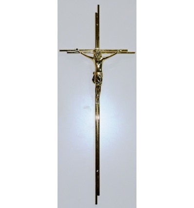 Krzyż metalowy mosiądz połysk podwójny prosty