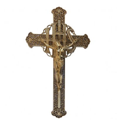 Krzyż ażurowy malowany złoty