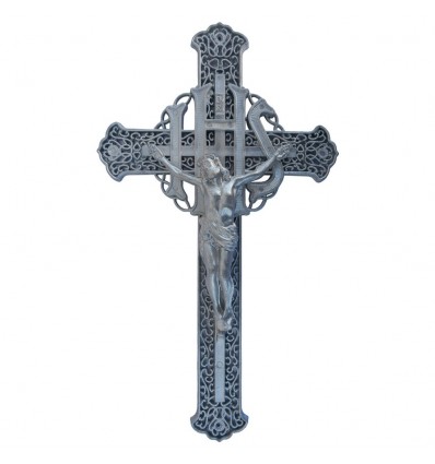 Krzyż ażurowy malowany srebrny