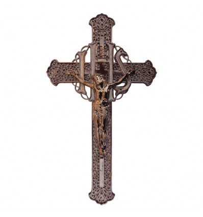 Krzyż ażurowy metalizowany miedz